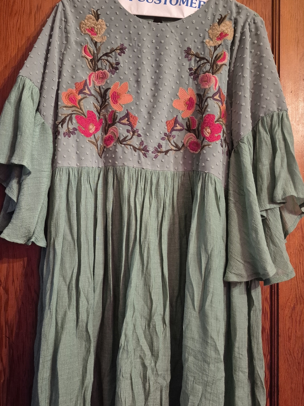 Umgee Embroidered Sage Green Boho Midi Dress